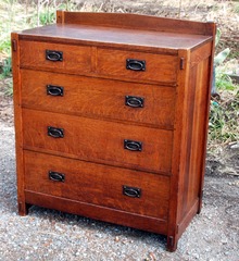Gustav Stickley early chest dresser, oblique view outdoors.